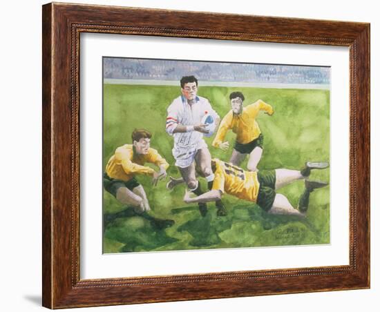 Rugby Match: England v Australia in the World Cup Final, 1991, Will Carling Being Tackled-Gareth Lloyd Ball-Framed Giclee Print