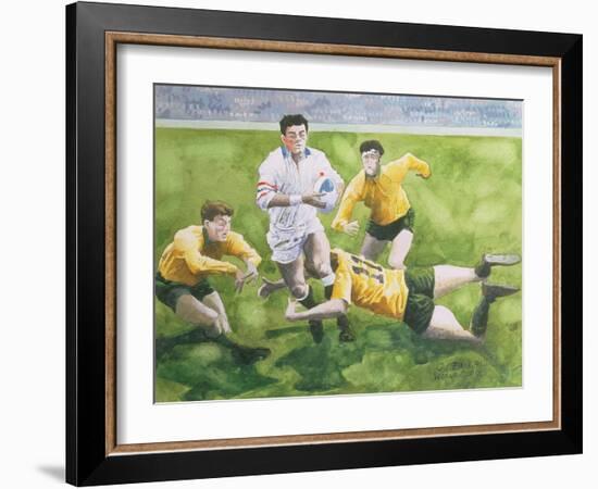 Rugby Match: England v Australia in the World Cup Final, 1991, Will Carling Being Tackled-Gareth Lloyd Ball-Framed Giclee Print