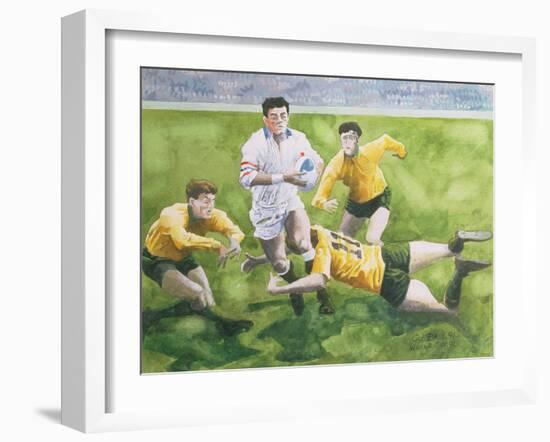 Rugby Match: England v Australia in the World Cup Final, 1991, Will Carling Being Tackled-Gareth Lloyd Ball-Framed Giclee Print