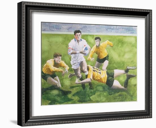 Rugby Match: England v Australia in the World Cup Final, 1991, Will Carling Being Tackled-Gareth Lloyd Ball-Framed Giclee Print