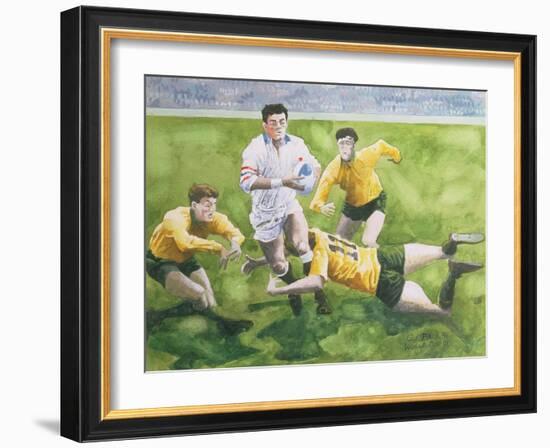 Rugby Match: England v Australia in the World Cup Final, 1991, Will Carling Being Tackled-Gareth Lloyd Ball-Framed Giclee Print