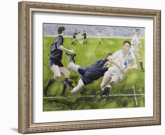 Rugby Match: England v New Zealand in the World Cup, 1991, Rory Underwood Being Tackled-Gareth Lloyd Ball-Framed Giclee Print