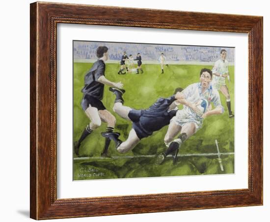 Rugby Match: England v New Zealand in the World Cup, 1991, Rory Underwood Being Tackled-Gareth Lloyd Ball-Framed Giclee Print