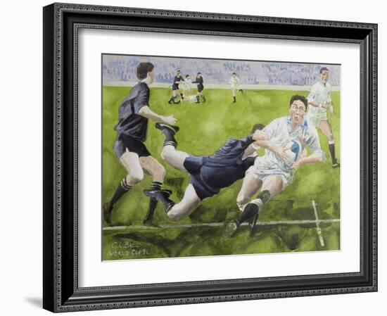Rugby Match: England v New Zealand in the World Cup, 1991, Rory Underwood Being Tackled-Gareth Lloyd Ball-Framed Giclee Print