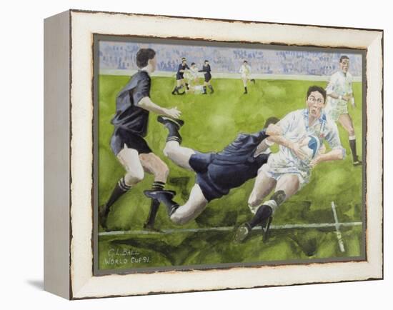 Rugby Match: England v New Zealand in the World Cup, 1991, Rory Underwood Being Tackled-Gareth Lloyd Ball-Framed Premier Image Canvas