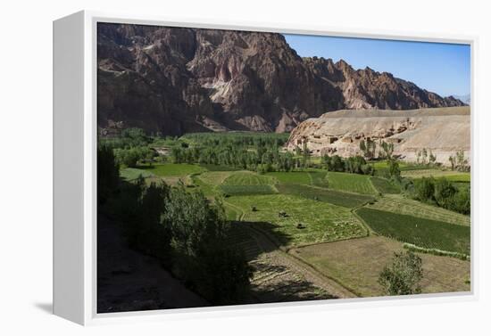 Rugged Landscapes and Green Patchwork Fields Near Shahr-E Zohak, Afghanistan, Asia-Alex Treadway-Framed Premier Image Canvas