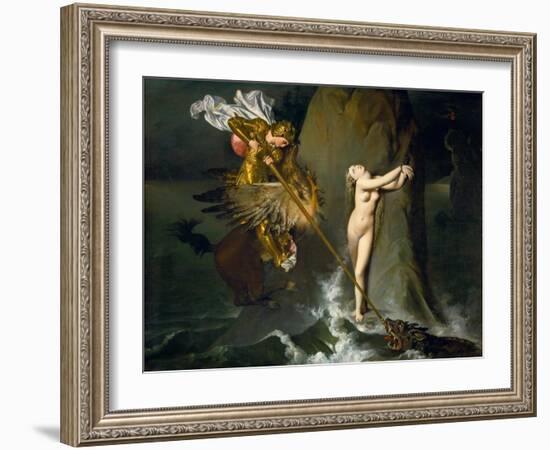 Ruggiero Rescuing Angelica-Jean-Auguste-Dominique Ingres-Framed Giclee Print