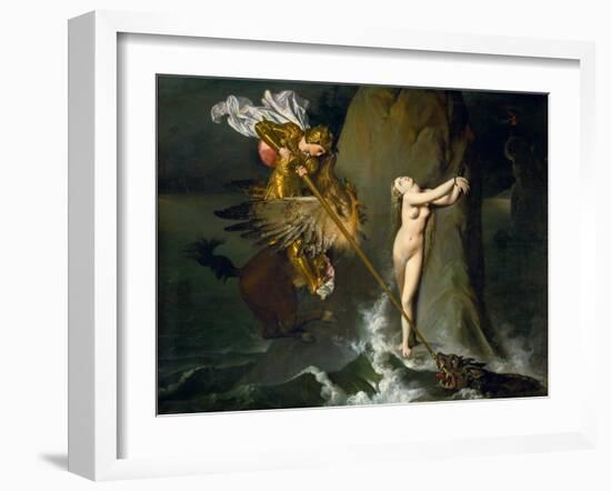 Ruggiero Rescuing Angelica-Jean-Auguste-Dominique Ingres-Framed Giclee Print