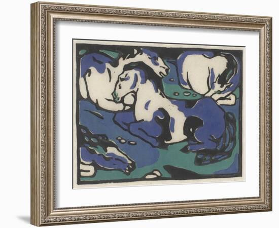 Ruhende Pferde (Resting Horses), 1911-1912, Printed 1916 (Woodcut in in Black, Blue, and Green on J-Franz Marc-Framed Giclee Print