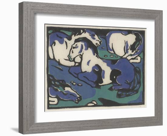 Ruhende Pferde (Resting Horses), 1911-1912, Printed 1916 (Woodcut in in Black, Blue, and Green on J-Franz Marc-Framed Giclee Print