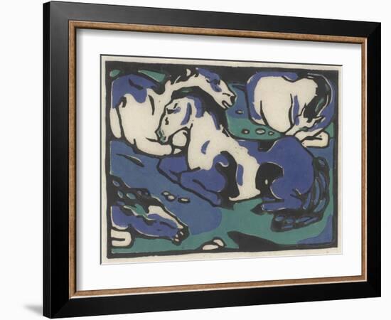 Ruhende Pferde (Resting Horses), 1911-1912, Printed 1916 (Woodcut in in Black, Blue, and Green on J-Franz Marc-Framed Giclee Print