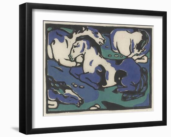 Ruhende Pferde (Resting Horses), 1911-1912, Printed 1916 (Woodcut in in Black, Blue, and Green on J-Franz Marc-Framed Giclee Print