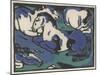 Ruhende Pferde (Resting Horses), 1911-1912, Printed 1916 (Woodcut in in Black, Blue, and Green on J-Franz Marc-Mounted Giclee Print