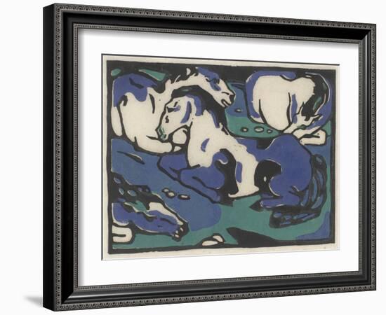 Ruhende Pferde (Resting Horses), 1911-1912, Printed 1916 (Woodcut in in Black, Blue, and Green on J-Franz Marc-Framed Giclee Print