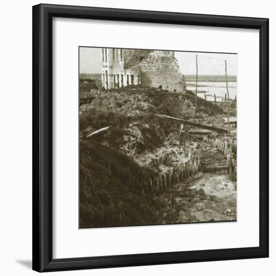 Ruined building and trenches along the coast, c1914-c1918-Unknown-Framed Photographic Print