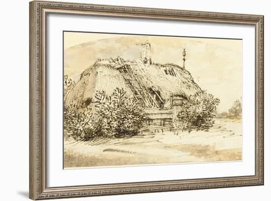 Ruined Thatched Cottage Overgrown with Bushes (Pen and Ink and Wash on Paper)-Rembrandt van Rijn-Framed Giclee Print