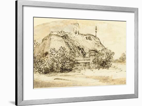 Ruined Thatched Cottage Overgrown with Bushes (Pen and Ink and Wash on Paper)-Rembrandt van Rijn-Framed Giclee Print