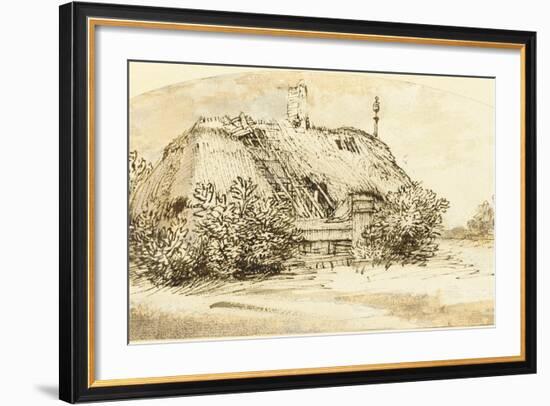 Ruined Thatched Cottage Overgrown with Bushes (Pen and Ink and Wash on Paper)-Rembrandt van Rijn-Framed Giclee Print