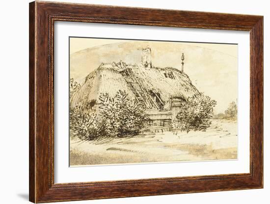 Ruined Thatched Cottage Overgrown with Bushes (Pen and Ink and Wash on Paper)-Rembrandt van Rijn-Framed Giclee Print