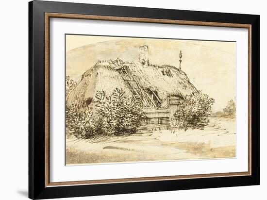 Ruined Thatched Cottage Overgrown with Bushes (Pen and Ink and Wash on Paper)-Rembrandt van Rijn-Framed Giclee Print