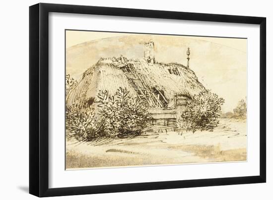 Ruined Thatched Cottage Overgrown with Bushes (Pen and Ink and Wash on Paper)-Rembrandt van Rijn-Framed Giclee Print