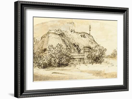 Ruined Thatched Cottage Overgrown with Bushes (Pen and Ink and Wash on Paper)-Rembrandt van Rijn-Framed Giclee Print