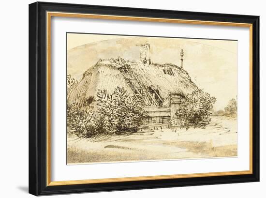 Ruined Thatched Cottage Overgrown with Bushes (Pen and Ink and Wash on Paper)-Rembrandt van Rijn-Framed Giclee Print