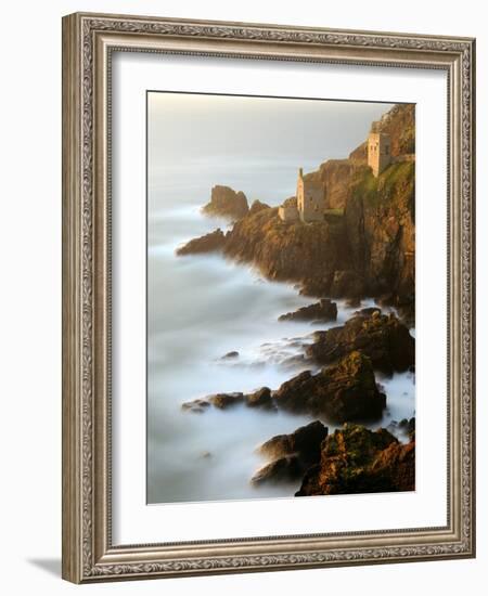 Ruined tin mineshafts at Botallack Head, Cornwall, UK-Ross Hoddinott-Framed Photographic Print