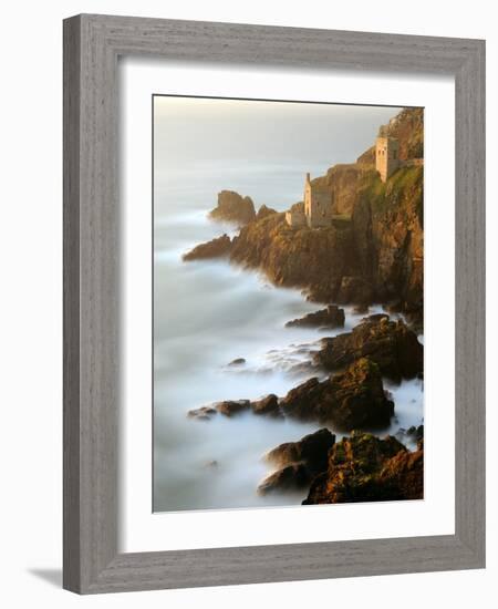 Ruined tin mineshafts at Botallack Head, Cornwall, UK-Ross Hoddinott-Framed Photographic Print