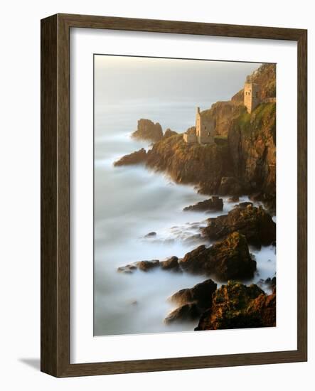 Ruined tin mineshafts at Botallack Head, Cornwall, UK-Ross Hoddinott-Framed Photographic Print