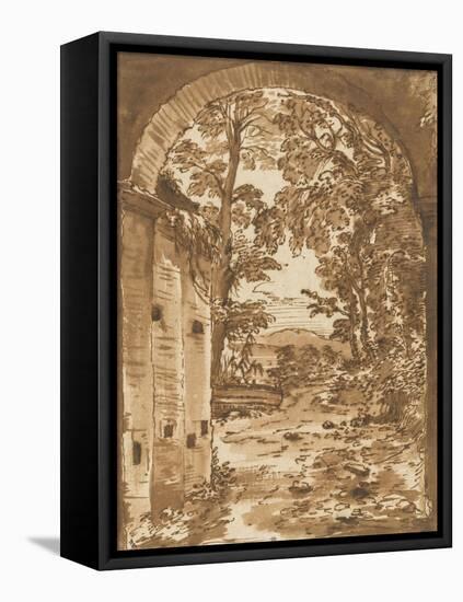 Ruines et paysage vus à travers un arc-Nicolas Poussin-Framed Premier Image Canvas