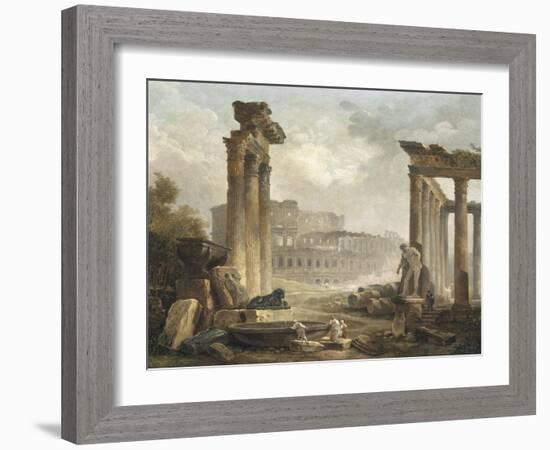 Ruines romaines avec le Colisée-Hubert Robert-Framed Giclee Print