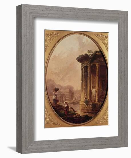 Ruines romaines avec personnages-Hubert Robert-Framed Giclee Print