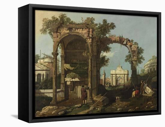 Ruins and Figures, Outskirts of Rome Near the Tomb of Cecilia Metella, C.1750-1775-Bernardo Bellotto-Framed Premier Image Canvas