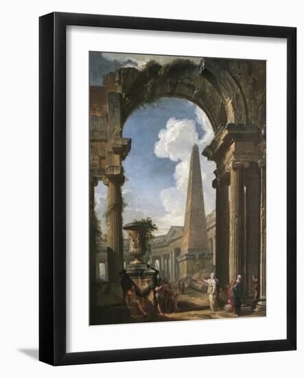 Ruins of a Temple with a Sibyl, C.1719 (Oil on Canvas)-Giovanni Paolo Pannini or Panini-Framed Giclee Print