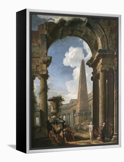 Ruins of a Temple with a Sibyl, C.1719 (Oil on Canvas)-Giovanni Paolo Pannini or Panini-Framed Premier Image Canvas
