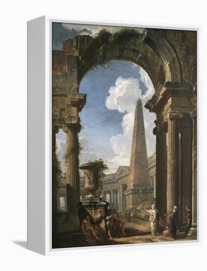 Ruins of a Temple with a Sibyl, C.1719 (Oil on Canvas)-Giovanni Paolo Pannini or Panini-Framed Premier Image Canvas