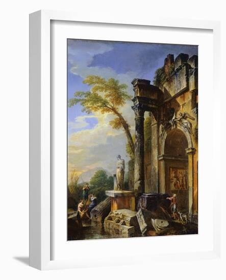 Ruins of a Triumphal Arch in the Roman Campagna, 1717/1719 (Oil on Canvas)-Giovanni Paolo Pannini or Panini-Framed Giclee Print