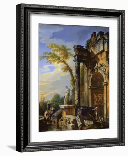 Ruins of a Triumphal Arch in the Roman Campagna, 1717/1719 (Oil on Canvas)-Giovanni Paolo Pannini or Panini-Framed Giclee Print