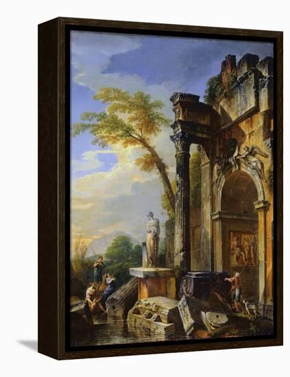 Ruins of a Triumphal Arch in the Roman Campagna, 1717/1719 (Oil on Canvas)-Giovanni Paolo Pannini or Panini-Framed Premier Image Canvas