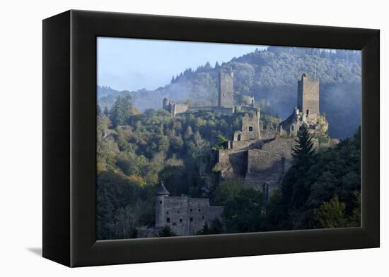 Ruins of Oberburg and Niederburg Castles, Manderscheid, Eifel, Rhineland-Palatinate, Germany, Europ-Hans-Peter Merten-Framed Premier Image Canvas