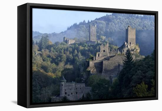 Ruins of Oberburg and Niederburg Castles, Manderscheid, Eifel, Rhineland-Palatinate, Germany, Europ-Hans-Peter Merten-Framed Premier Image Canvas