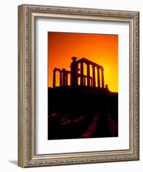 Ruins on Cliff in Cape Sounion, Poseidon, Greece-Bill Bachmann-Framed Photographic Print