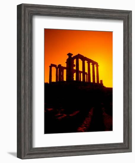 Ruins on Cliff in Cape Sounion, Poseidon, Greece-Bill Bachmann-Framed Photographic Print