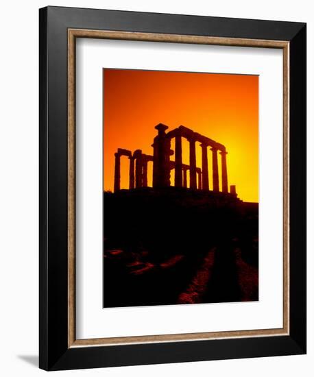 Ruins on Cliff in Cape Sounion, Poseidon, Greece-Bill Bachmann-Framed Photographic Print