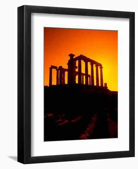 Ruins on Cliff in Cape Sounion, Poseidon, Greece-Bill Bachmann-Framed Photographic Print