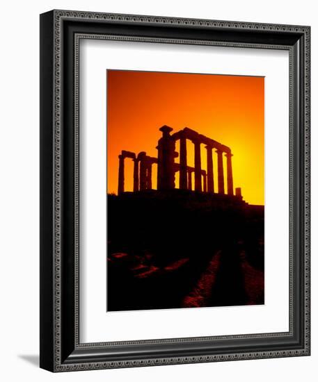 Ruins on Cliff in Cape Sounion, Poseidon, Greece-Bill Bachmann-Framed Photographic Print