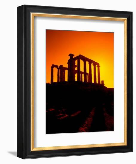 Ruins on Cliff in Cape Sounion, Poseidon, Greece-Bill Bachmann-Framed Photographic Print