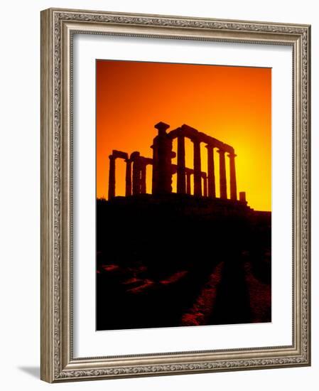 Ruins on Cliff in Cape Sounion, Poseidon, Greece-Bill Bachmann-Framed Photographic Print