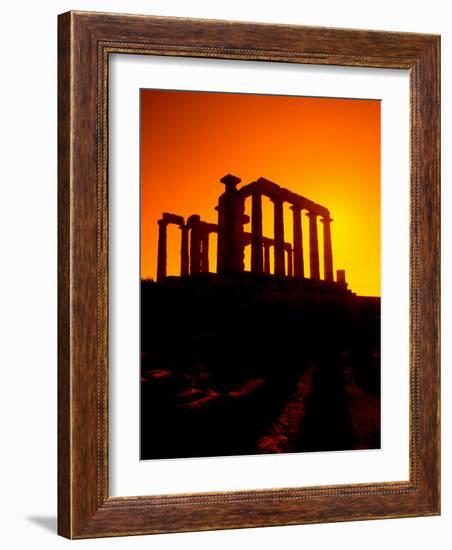 Ruins on Cliff in Cape Sounion, Poseidon, Greece-Bill Bachmann-Framed Photographic Print